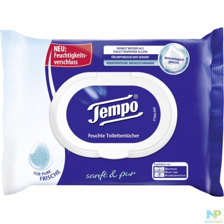 Tempo SANFT & PUR 3 x 42 Stück feuchtes Toilettenpapier für empfindliche Haut 