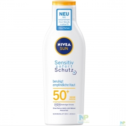 NIVEA SUN Sensitiv Sofortschutz Sonnenlotion LSF 50+ (SEHR HOCH) - beruhigt empfindliche Haut